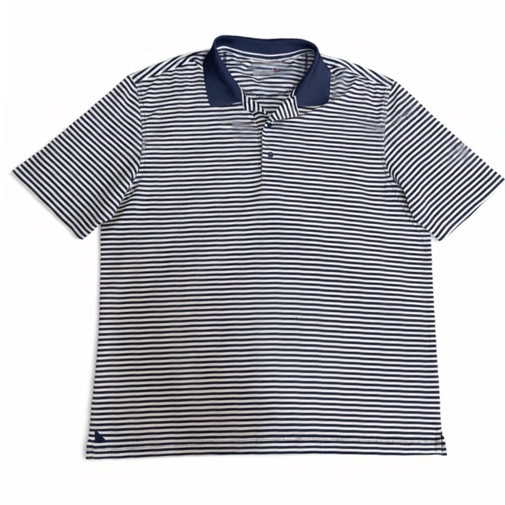 UNTUCKit Cronos Feeder Stripe Polo Men's Large‎ Navy White Stretch